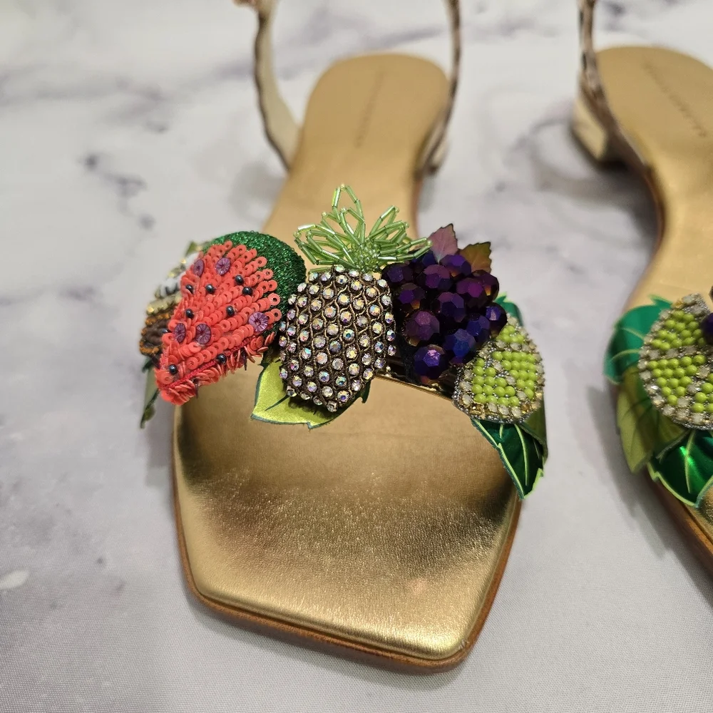 🍉🍍 SOPHIA WEBSTER 🍇🍋 Lilico Fruit Flat Sandal Rose Gold - EU 38.5 - HTF EUC